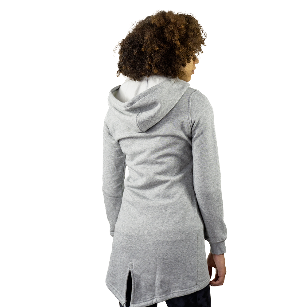 Veste longue avec capuche pour femme en coton - Grise